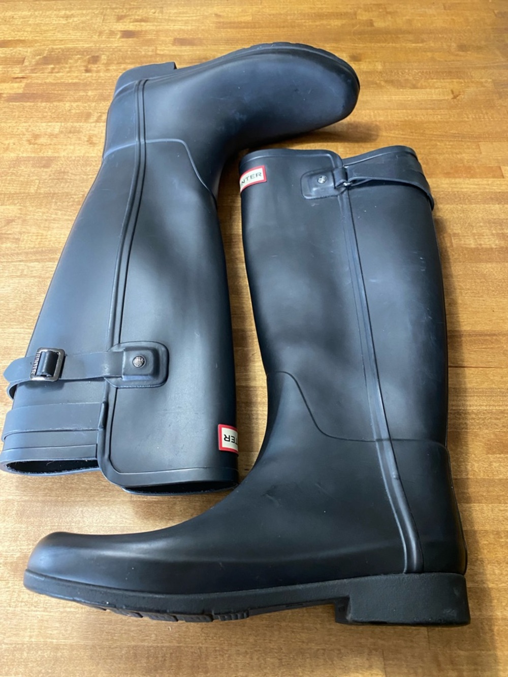 Hunter Matte Black Tall Rain Boots with Adjustable Buckle